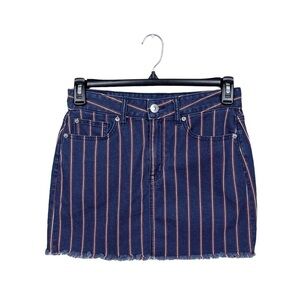 American Eagle Super Stretch Blue Denim Striped Hi Rise Mini Jean Skirt Size 6